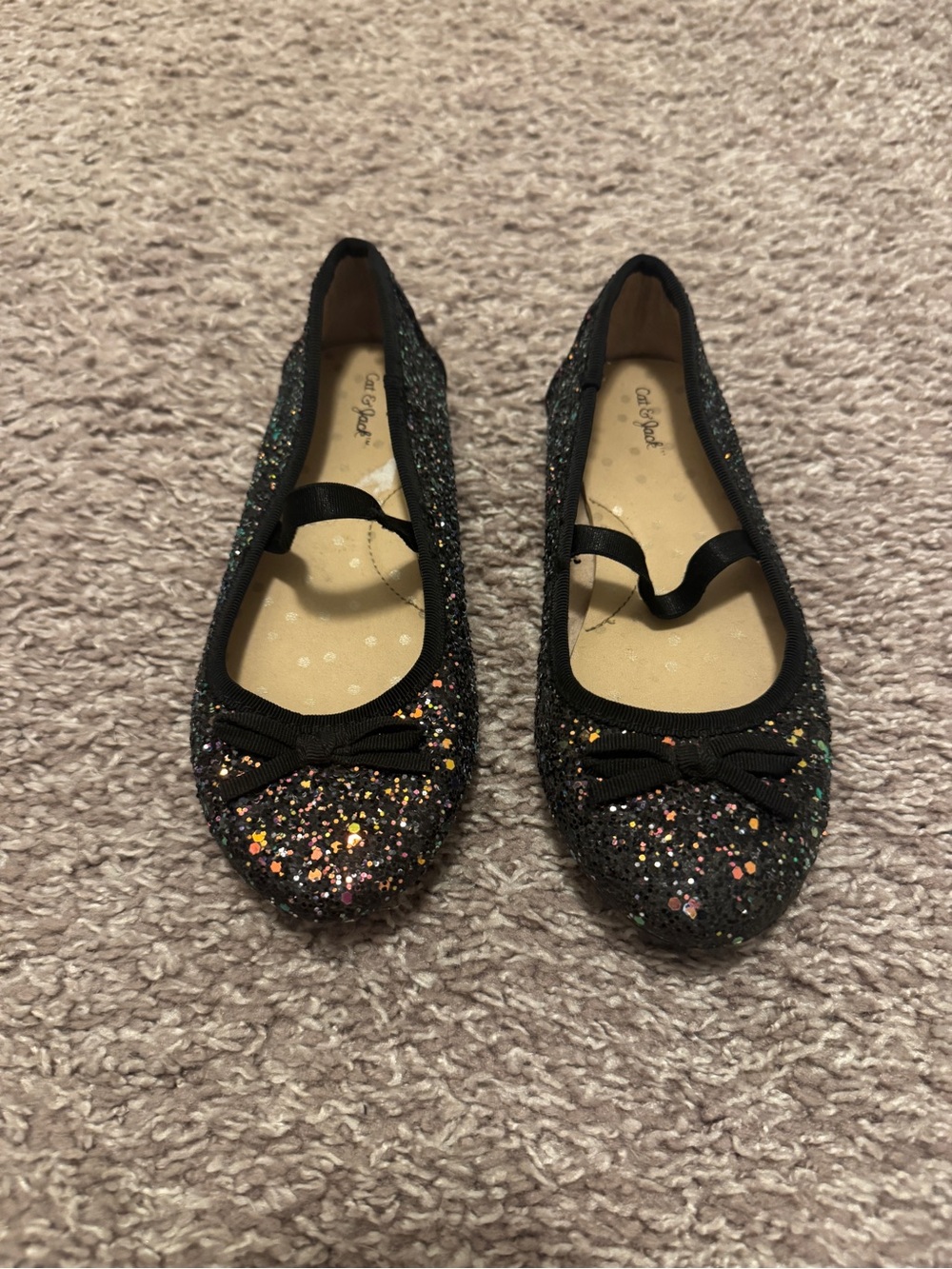 Cat & Jack Black Glitter Mary Jane Flats with Bow